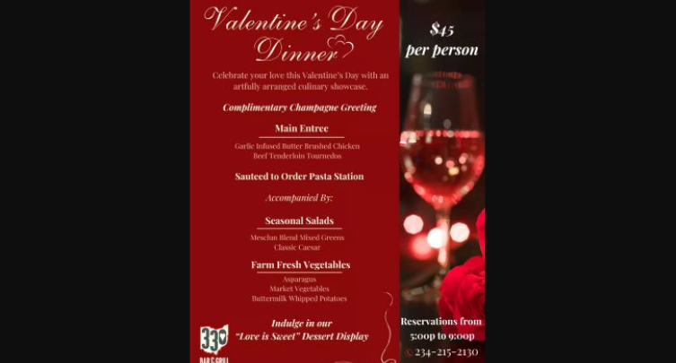 Valentine's Day Dinner at 330 Bar and Grill